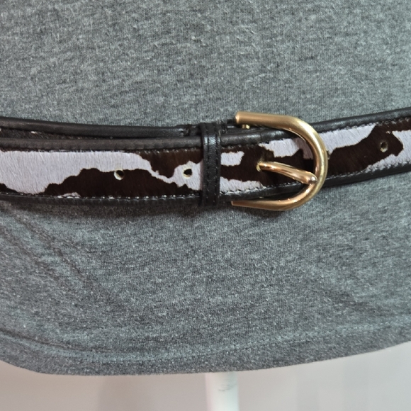Ann Taylor Accessories - Ann Taylor Large Brown/White Animal Print Skinny Belt Leather Brass Buckle - NEW